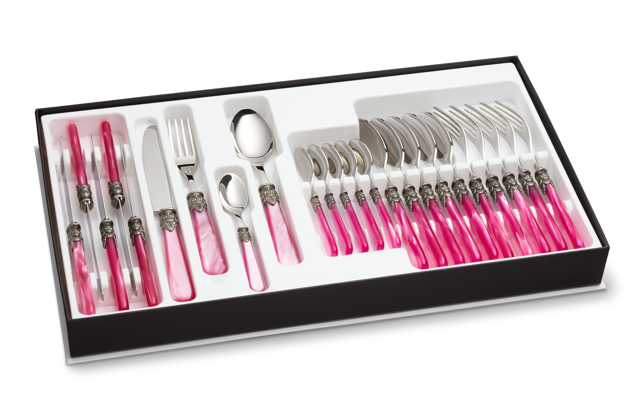 24-teiliges Tafelbesteckset, 6 Personen, Fuchsia (perlmutt), im Besteckkoffer