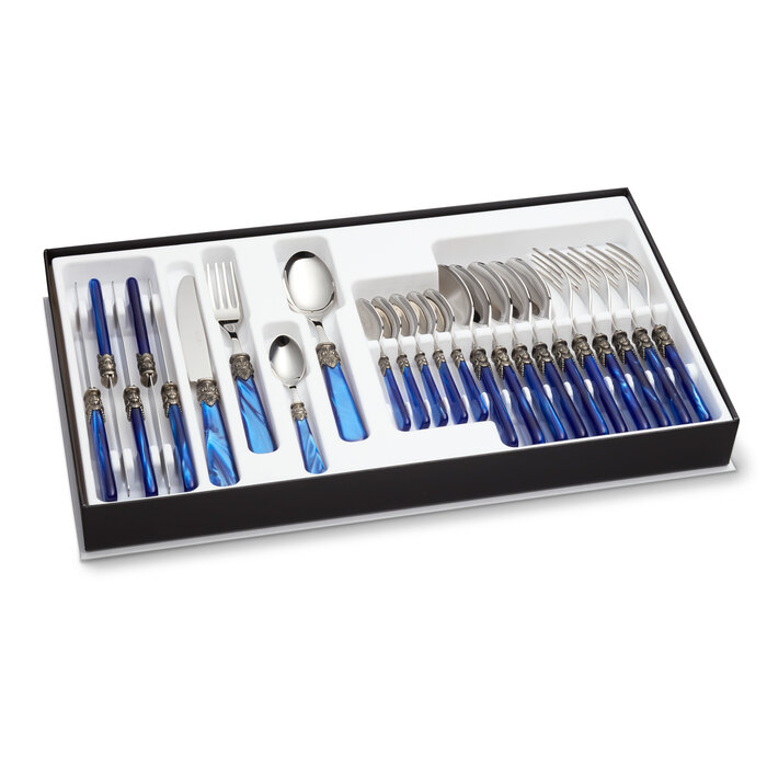 24-teiliges Tafelbesteckset, 6 Personen, Blau (perlmutt), im Besteckkoffer