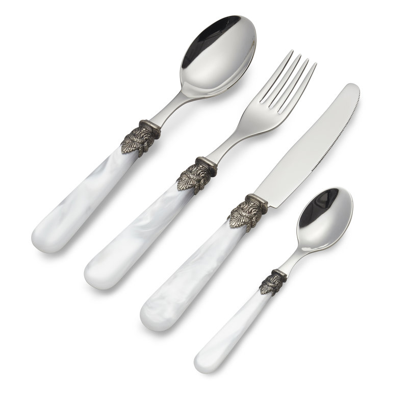 Dinner Cutlery Set, White with Mother of Pearl, 4 pieces, 1 person