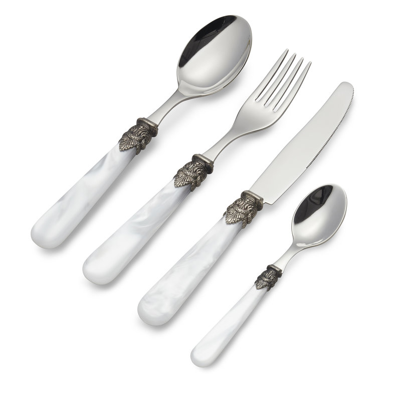 Set de Cubiertos de Mesa Blanco con Nácar, 4 piezas, 1 persona