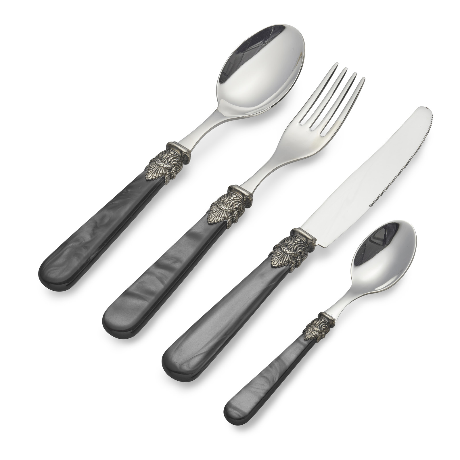 Dinner Cutlery Set, Black with Mother of Pearl, 4 pieces, 1 person