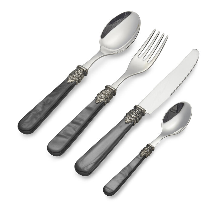 4-teiliges Tafelbesteckset, 1 Person, Schwarz (perlmutt), ideal als Tafelbesteck zum Abendessen