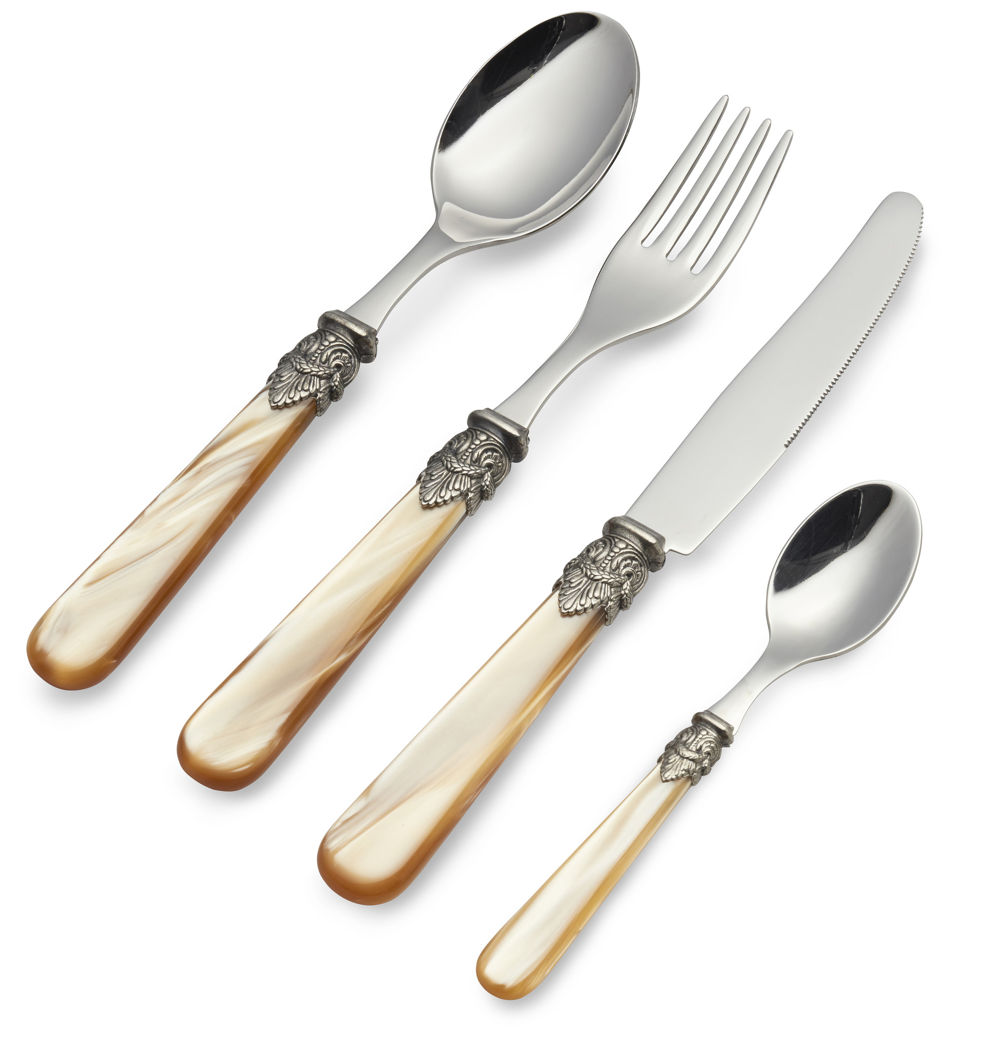 4-teiliges Tafelbesteckset, 1 Person, Honig (perlmutt), ideal als Tafelbesteck zum Abendessen