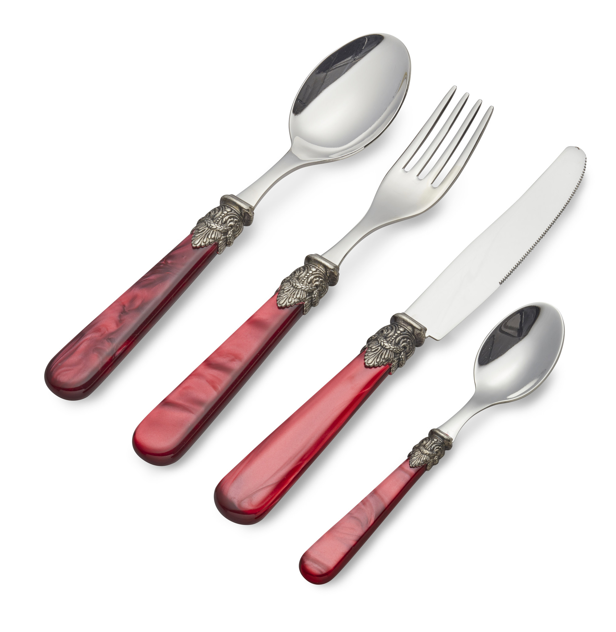 4-teiliges Tafelbesteckset, 1 Person, Rot (perlmutt), ideal als Tafelbesteck zum Abendessen