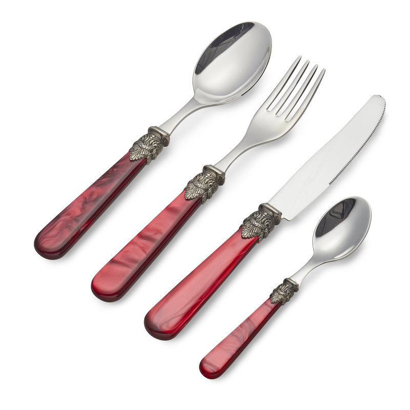 Dinner Cutlery Set, Red with Mother of Pearl, 4 pieces, 1 person