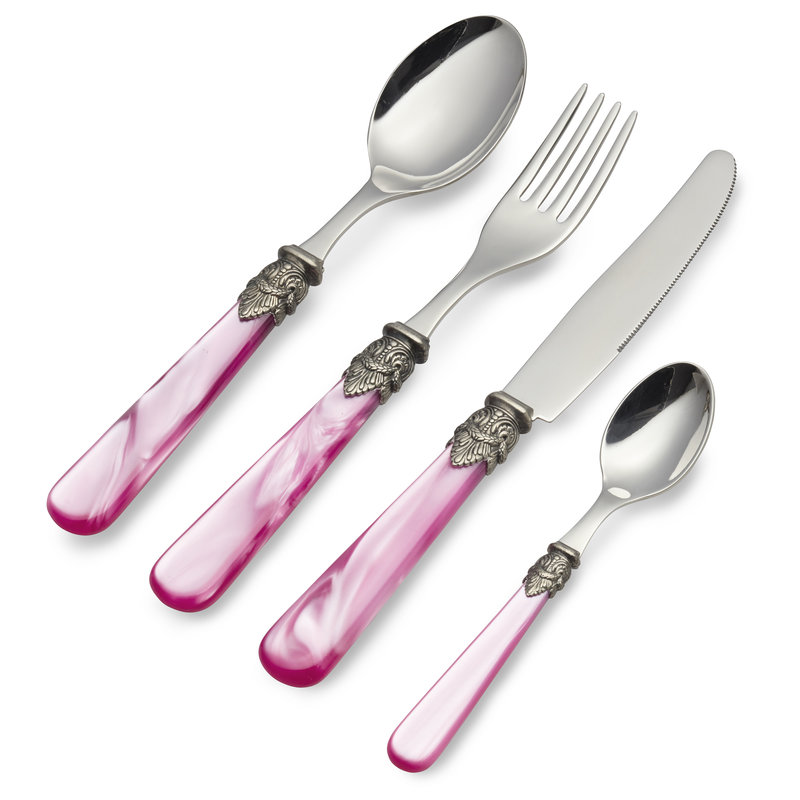 Diner Bestekset, Fuchsia met Parelmoer, 4 delig, 1 persoon