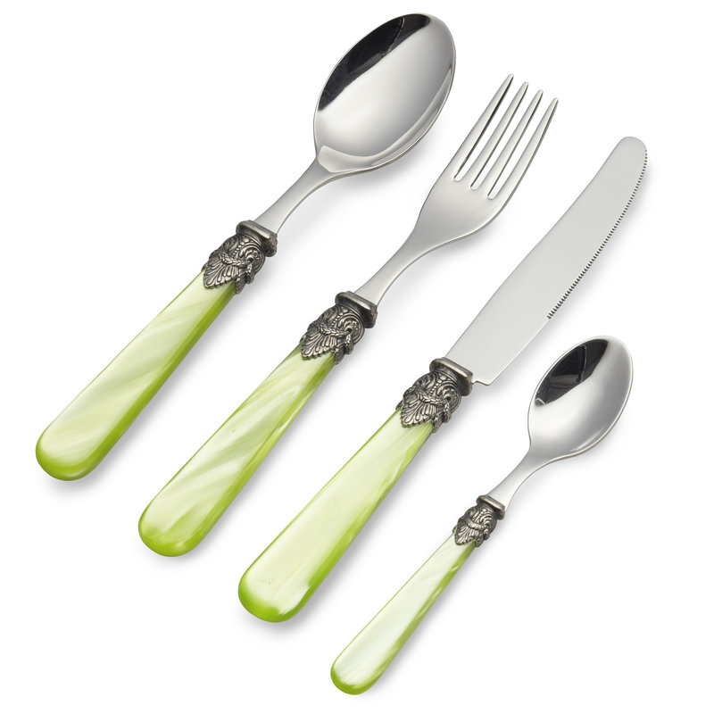 Abendessen Besteckset, Hellgrün mit Perlmutt, 4 teilig, 1 Person