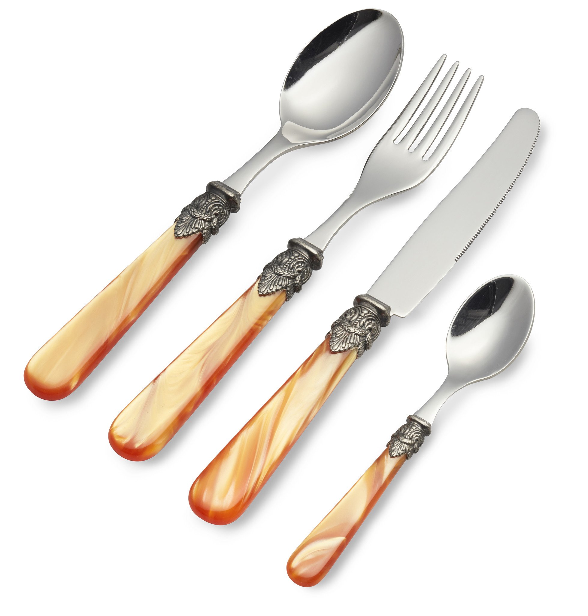 4-teiliges Tafelbesteckset, 1 Person, Orange (perlmutt), ideal als Tafelbesteck zum Abendessen