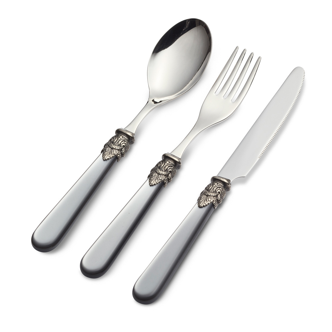 3-teilig, Besteckset, 1 Person, Grau (perlmutt), perfekt als Frühstücksbesteck