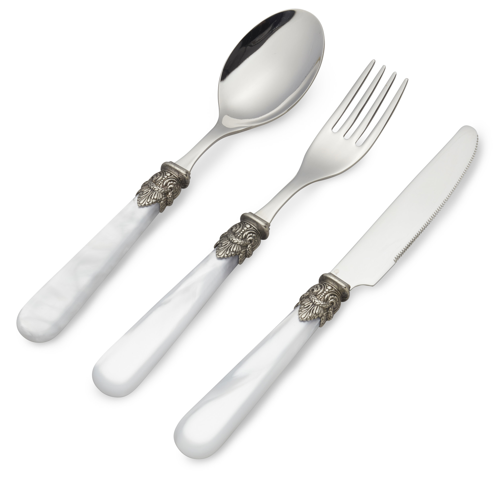3-teiliges Besteckset, 1 Person, Weiß (perlmutt), perfekt als Frühstücksbesteck