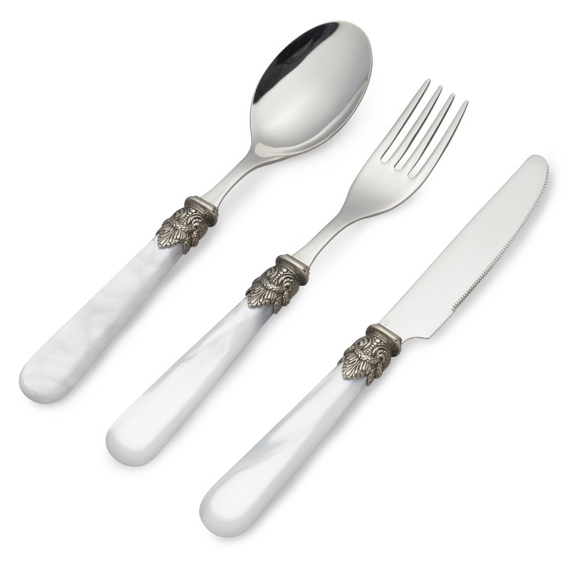 Breakfast Cutlery Set, White with Mother of Pearl, 3 pieces, 1 person