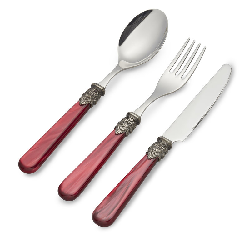 Breakfast Cutlery Set, Red with Mother of Pearl, 3 pieces, 1 person