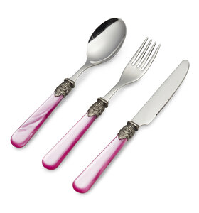 3-teiliges Frühstücksbesteckset, Fuchsia (Perlmutt)