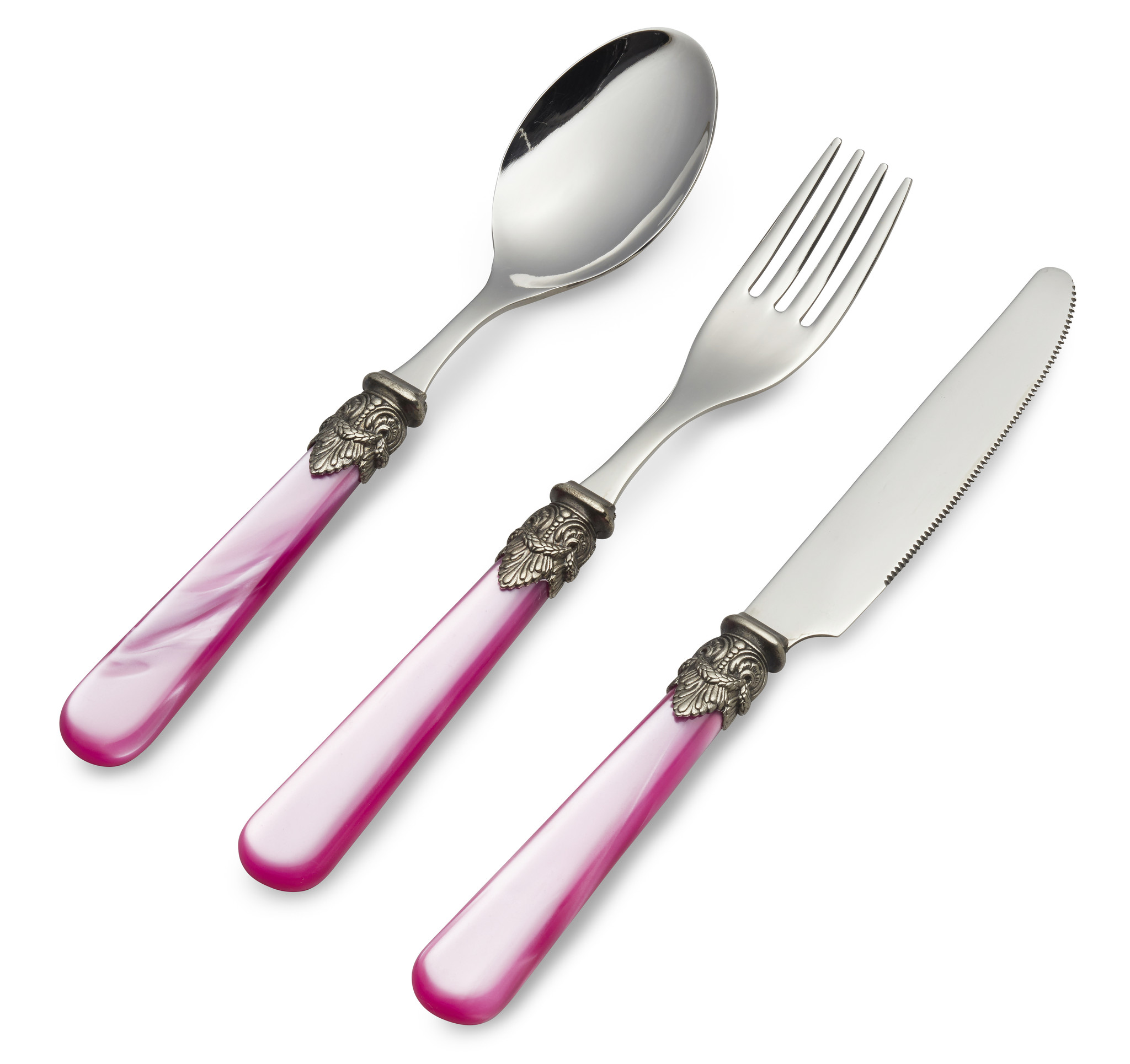 3-delig, Bestekset, voor 1 persoon, Fuchsia (parelmoer), voor het ontbijt, EME Napoleon