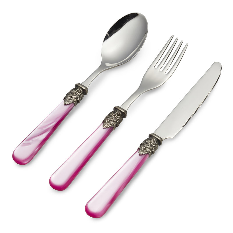 Frühstück Besteckset, Fuchsia mit Perlmutt, 3 teilig, 1 Person