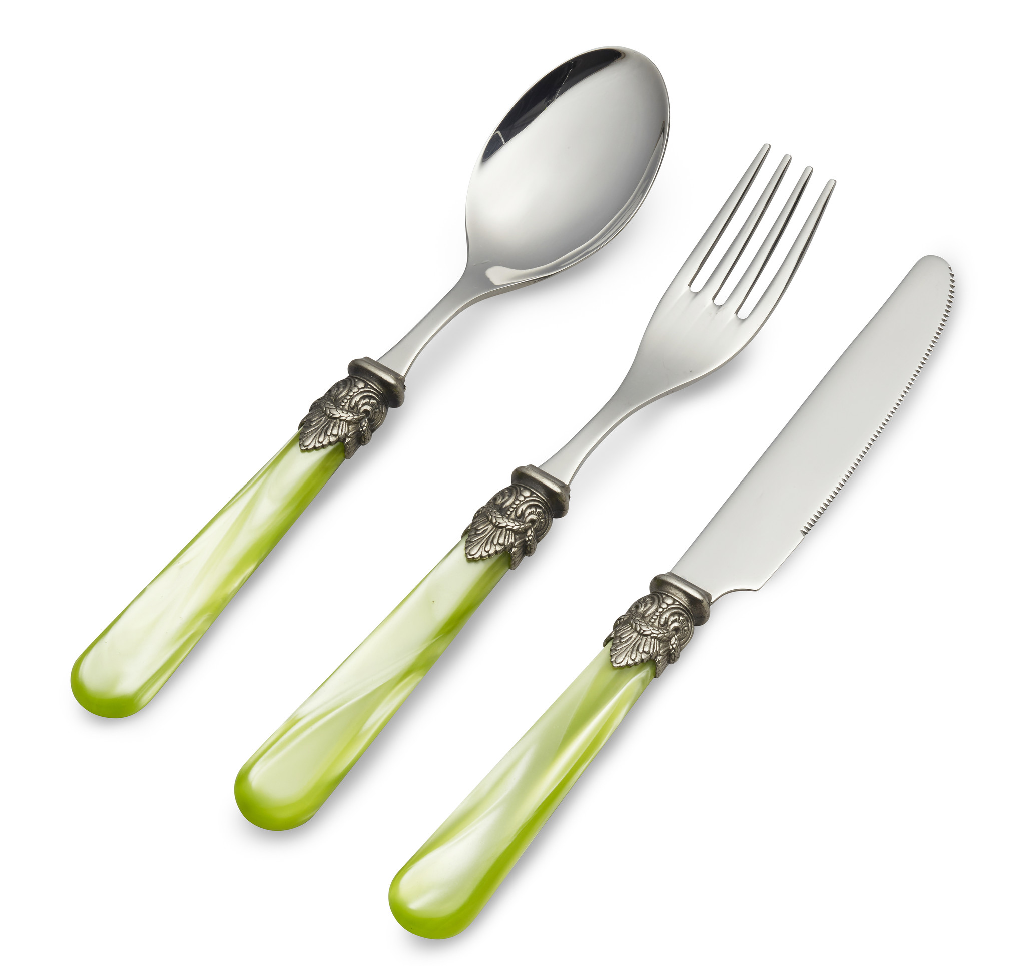 3-teilig, Besteckset, 1 Person, Hellgrün (perlmutt), perfekt als Frühstücksbesteck