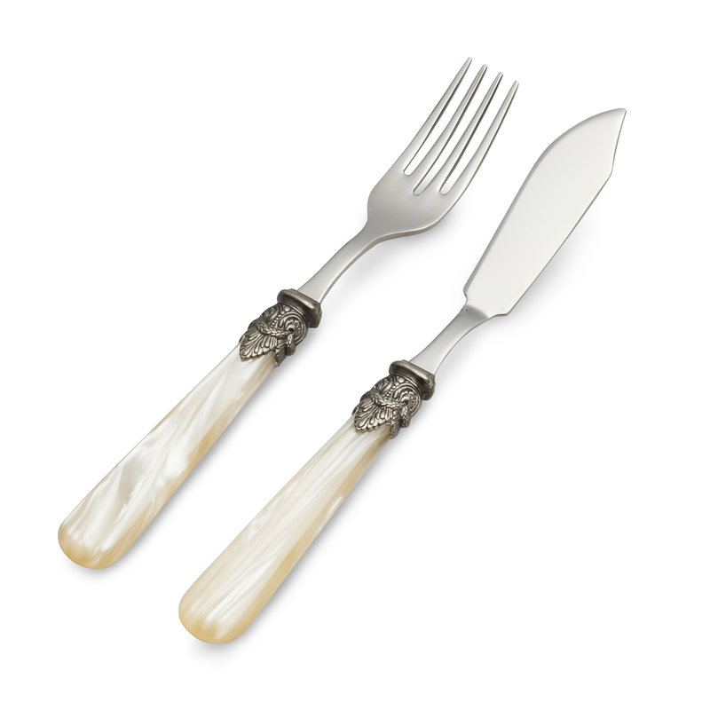 Cuchillo de pescado, tenedor de pescado o disponible en un juego de 2 piezas, Marfil con Nácar, 1 persona