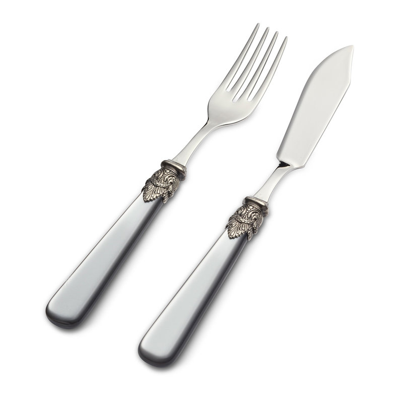 Fischmesser, Fischgabel oder im 2er Set erhältlich, Grau mit Perlmutt, 1 Person