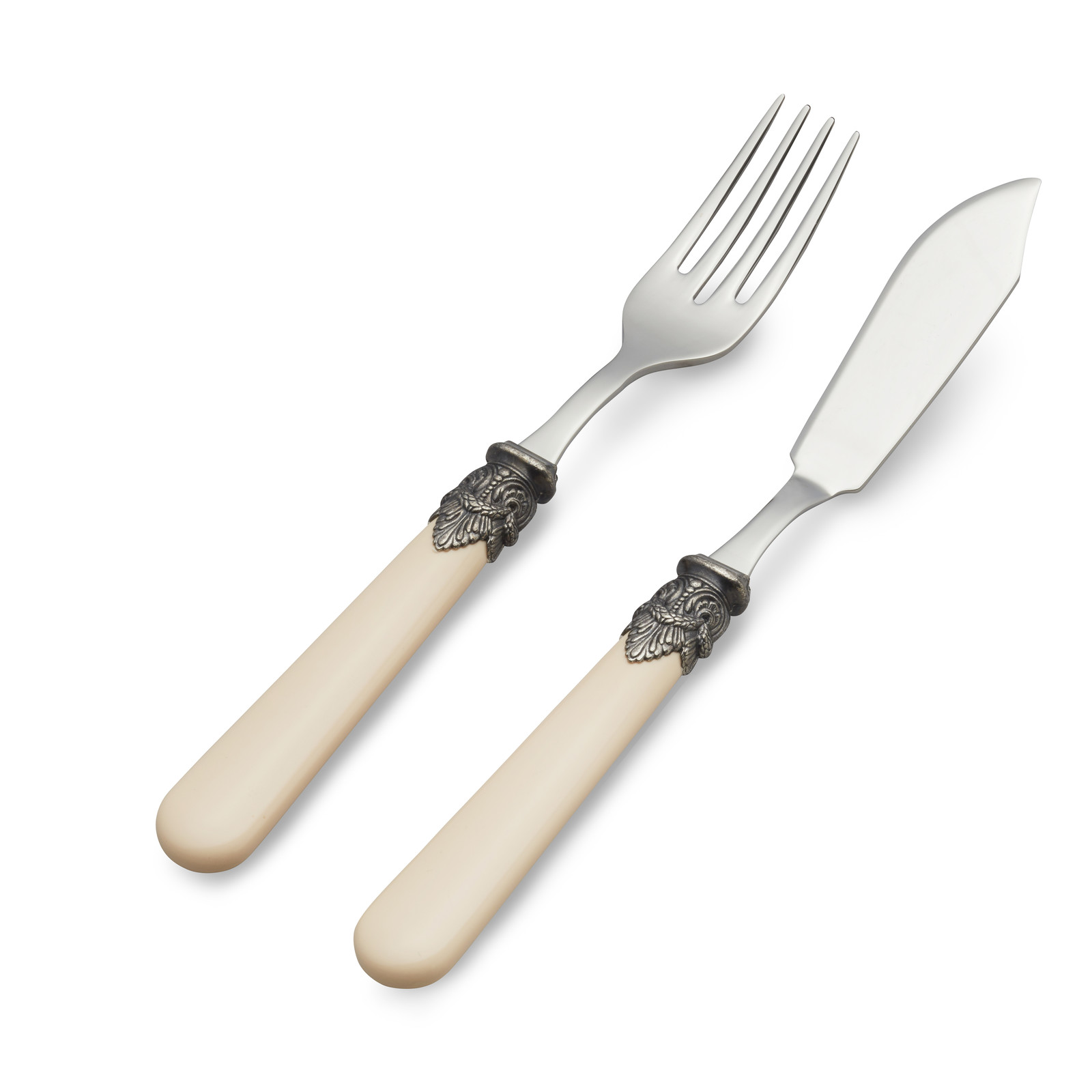 Cuchillo de pescado, tenedor de pescado o disponible en un juego de 2 piezas, Marfil sin Nácar, 1 persona