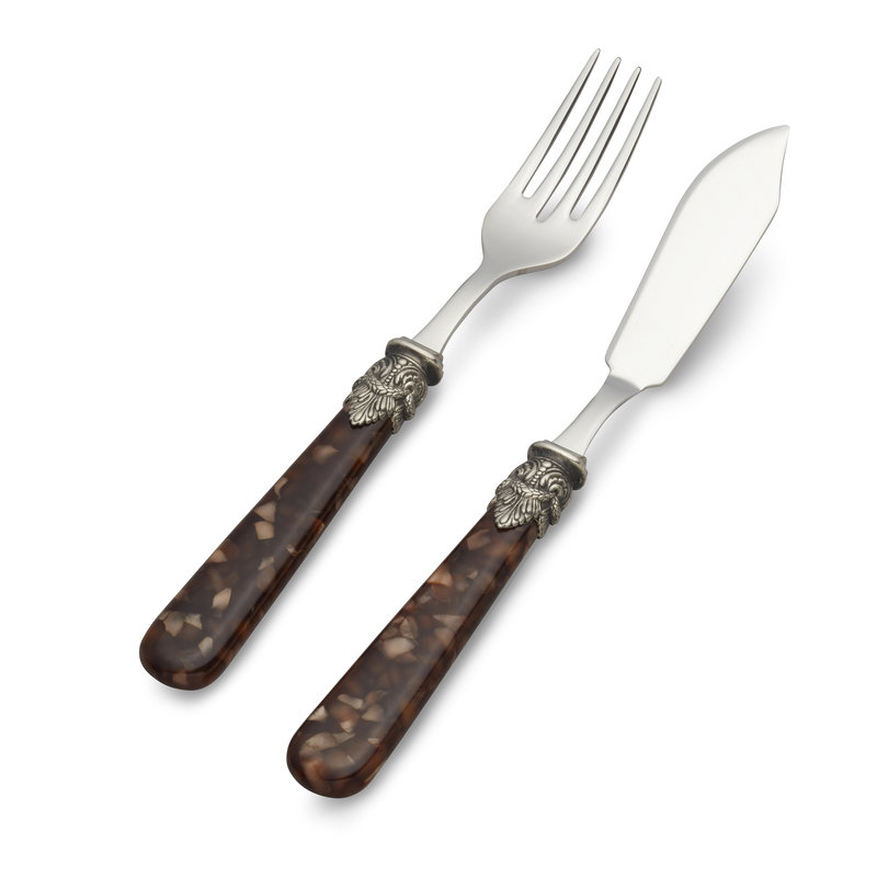 Fischmesser, Fischgabel oder im 2er Set erhältlich, Schildkröte Braun, 1 Person
