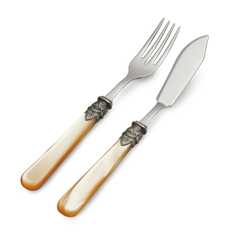 Fish knife, Fish fork or available in a 2-piece Set, Honey with Mother of Pearl, 1 person
