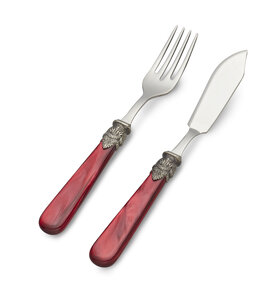 2-delig visbestek, rood (parelmoer)