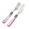 2-teiliger Fisch Besteckset (Fischmesser, Fischgabel), Fuchsia mit Perlmutt, 1 Person