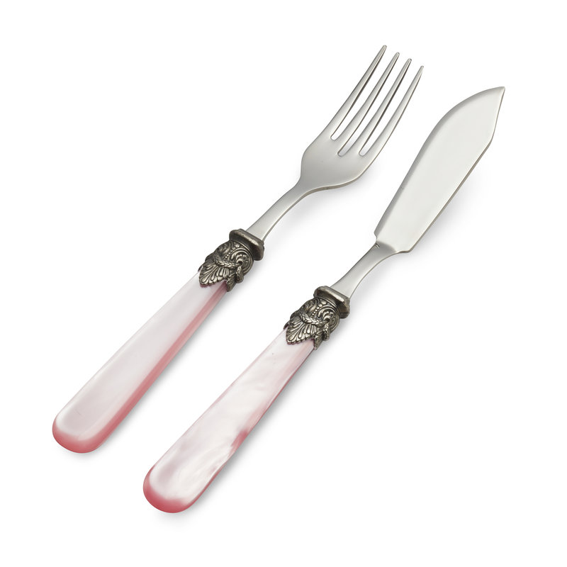 Cuchillo de pescado, tenedor de pescado o disponible en un juego de 2 piezas, Rosa con Nácar, 1 persona