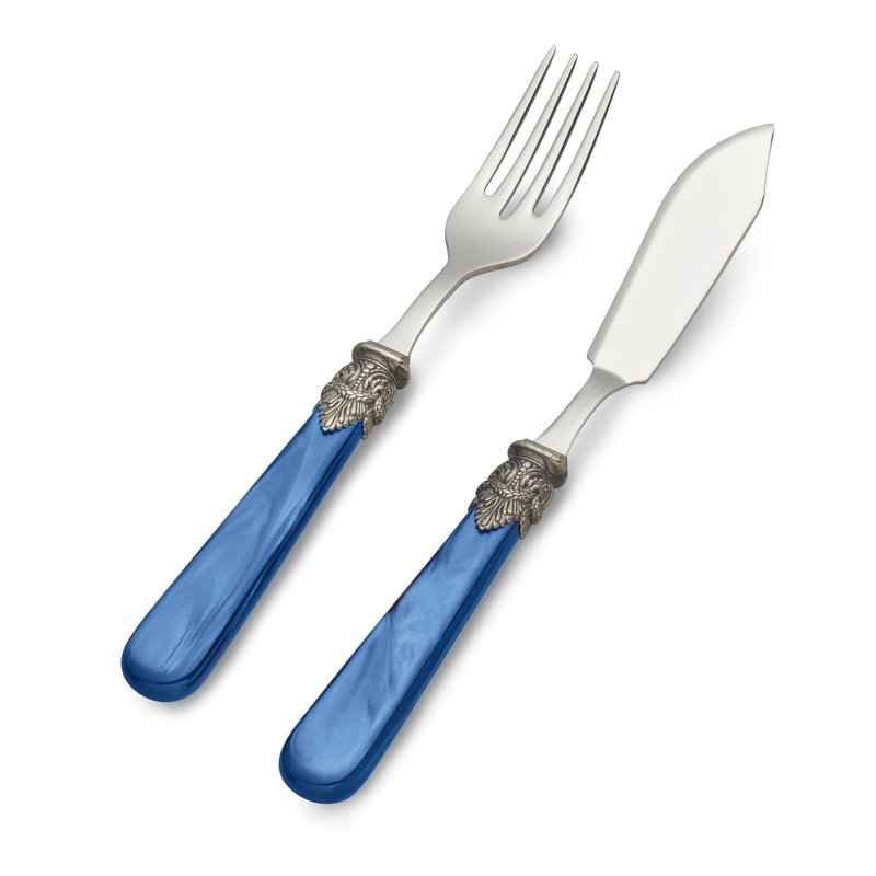 Fish knife, Fish fork or available in a 2-piece Set, Blue with Mother of Pearl, 1 person