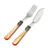 2-teiliger Fisch Besteckset (Fischmesser, Fischgabel), Orange mit Perlmutt, 1 Person