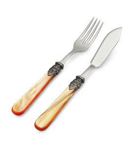 2-teiliges Fischbesteck, Orange (Perlmutt)