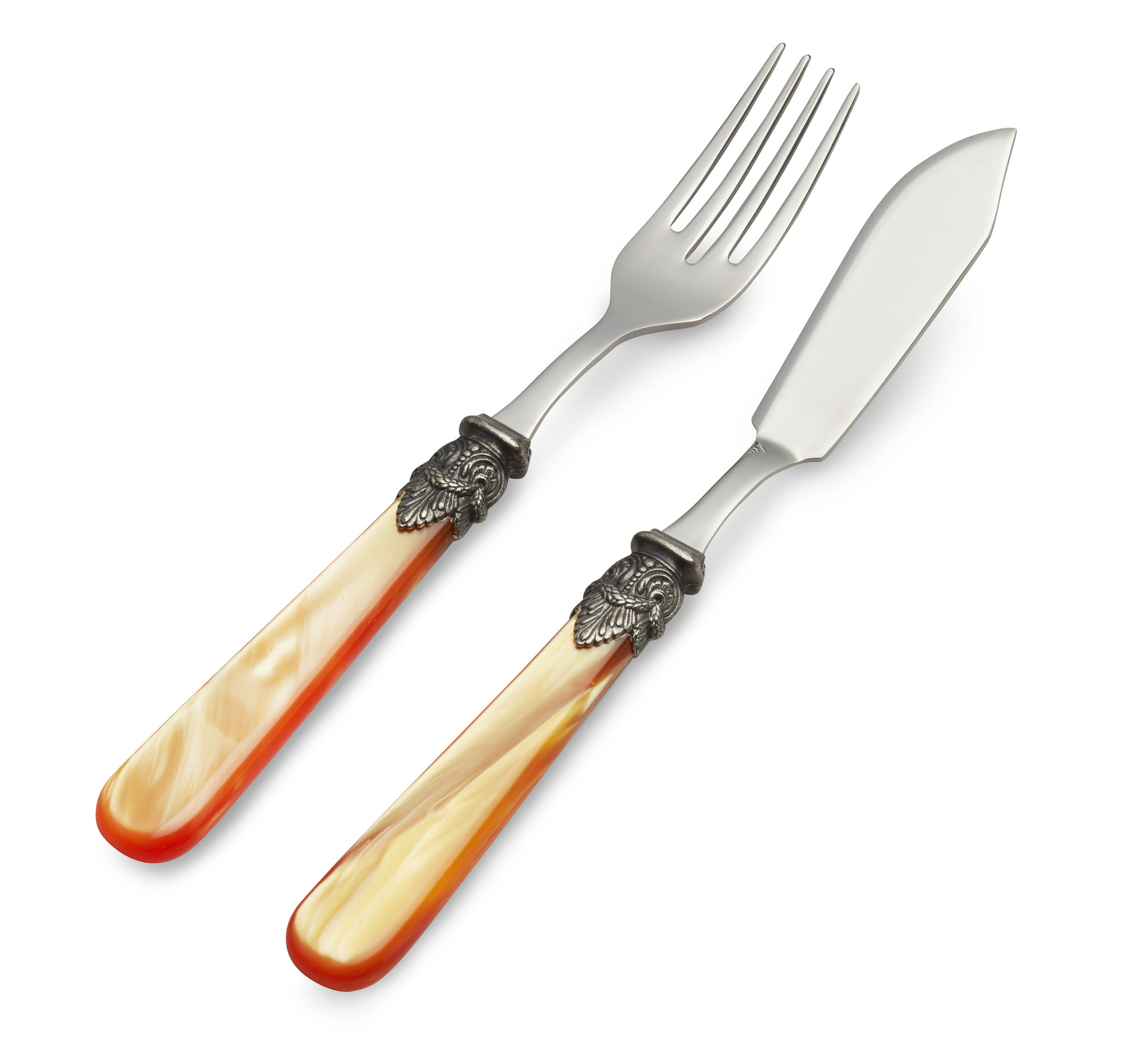 2-piece Fish Cutlery Set (fish knife, fish fork), Orange with Orange Mother  of Pearl, 1 person