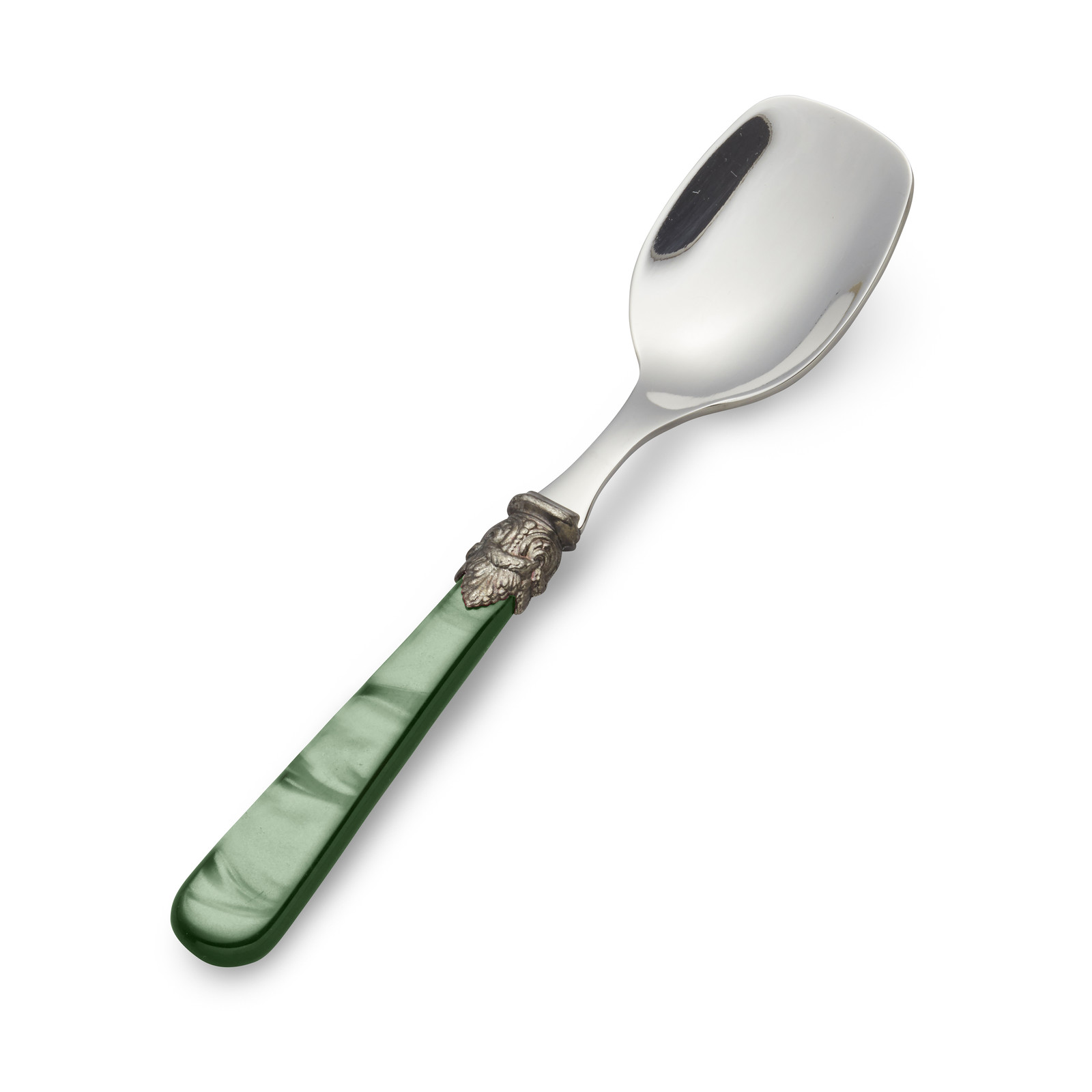 Ice Cream Spoon / Dessert Spoon, Green with Mother of Pearl