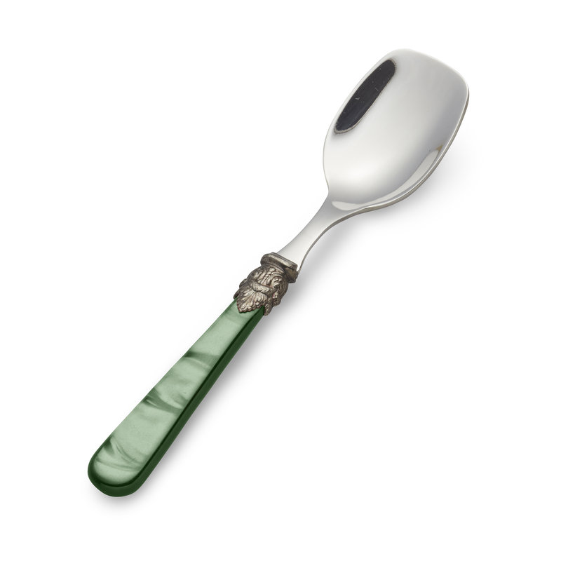 Ice Cream Spoon / Dessert Spoon, Green with Mother of Pearl