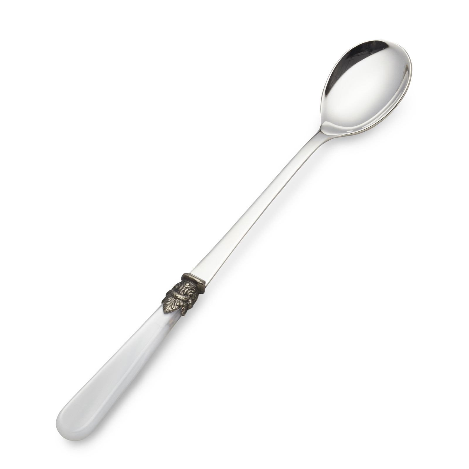Long Drink Spoon / Sorbet Spoon, White with Mother of Pearl (8,5 inch)