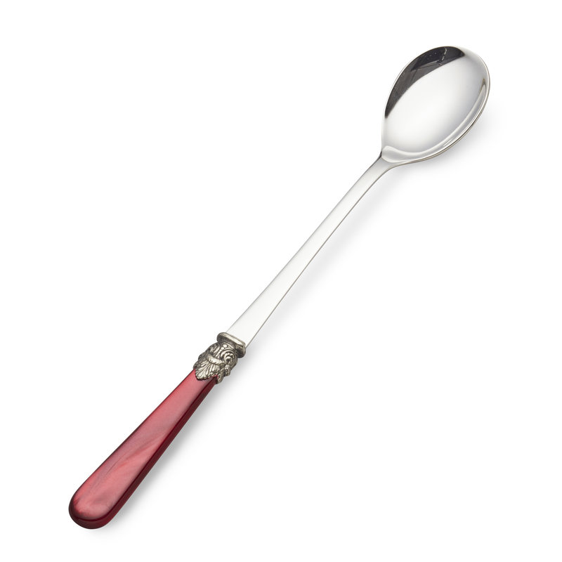 Long Drink Spoon / Sorbet Spoon, Red with Mother of Pearl (8,5 inch)