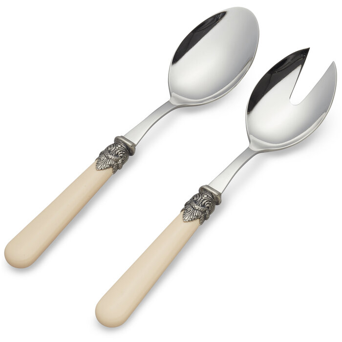Juego de cubiertos para ensalada, 2 piezas (cuchara y tenedor), Marfil sin Nácar
