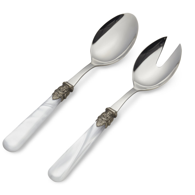 Cubiertos para Ensalada, 2 piezas (cuchara y tenedor), Blanco con Nácar