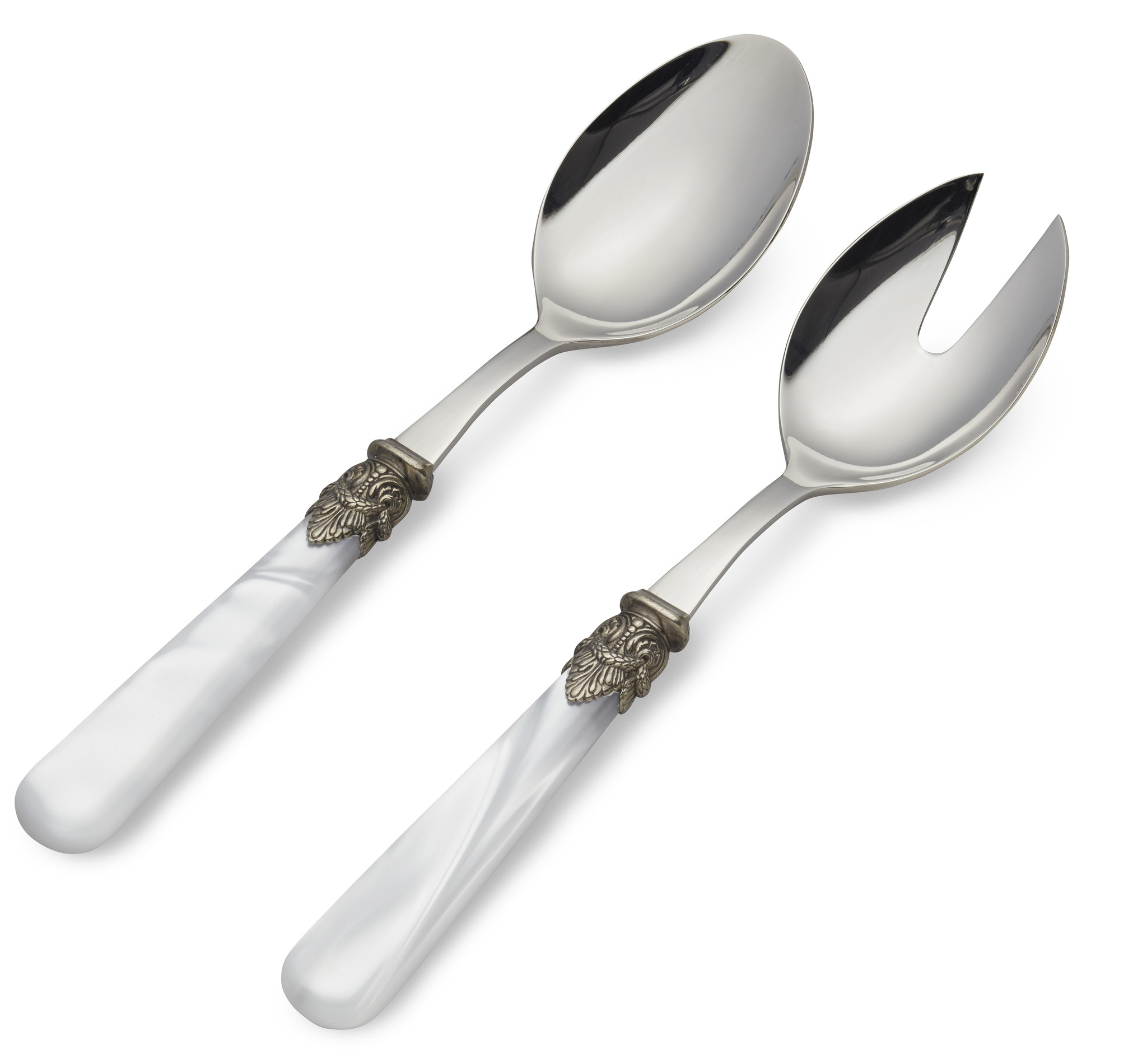 Salad servers, White (mother-of-pearl sheen)