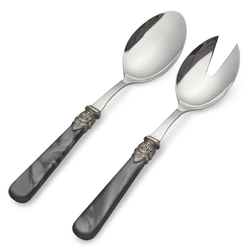Salad cutlery set, 2-piece (salad spoon and salad fork) Black with Mother of Pearl