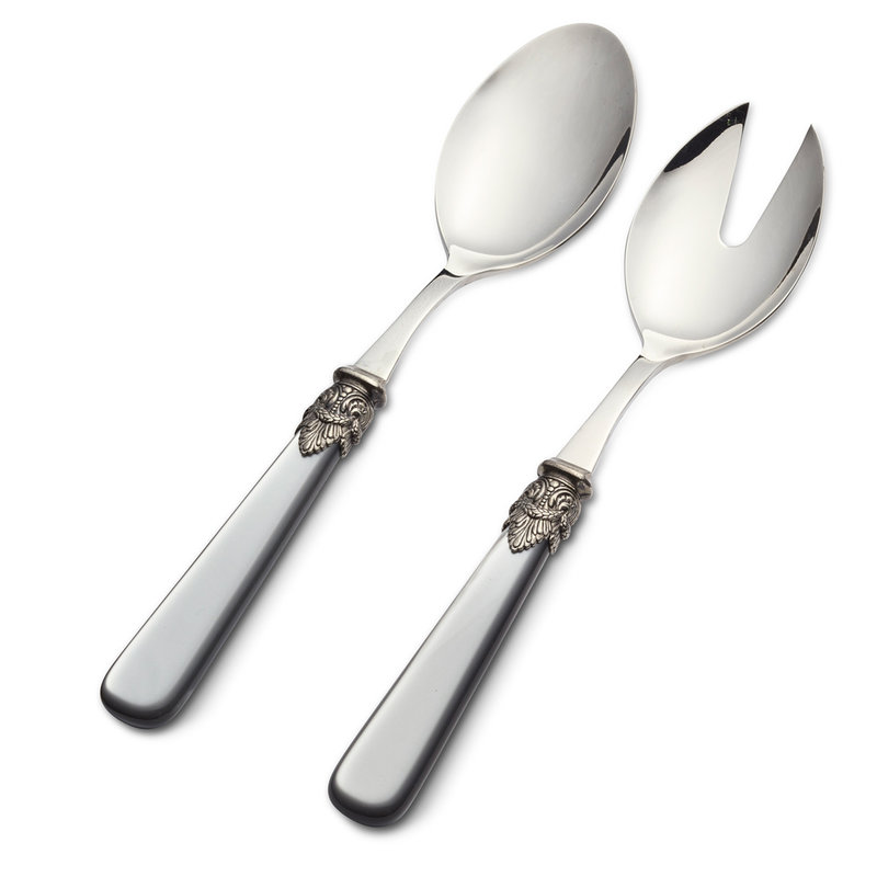 Salad cutlery set, 2-piece (salad spoon and salad fork) Gray with Mother of Pearl