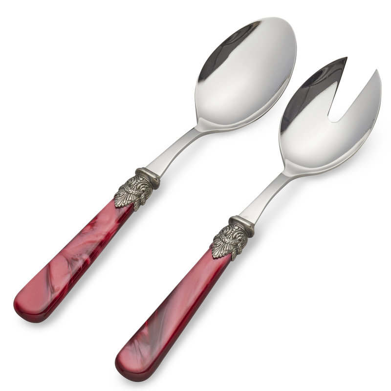 Cubiertos para Ensalada, 2 piezas (cuchara y tenedor), Rojo con Nácar