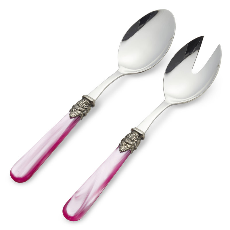 Cubiertos para Ensalada, 2 piezas (cuchara y tenedor), Fucsia con Nácar