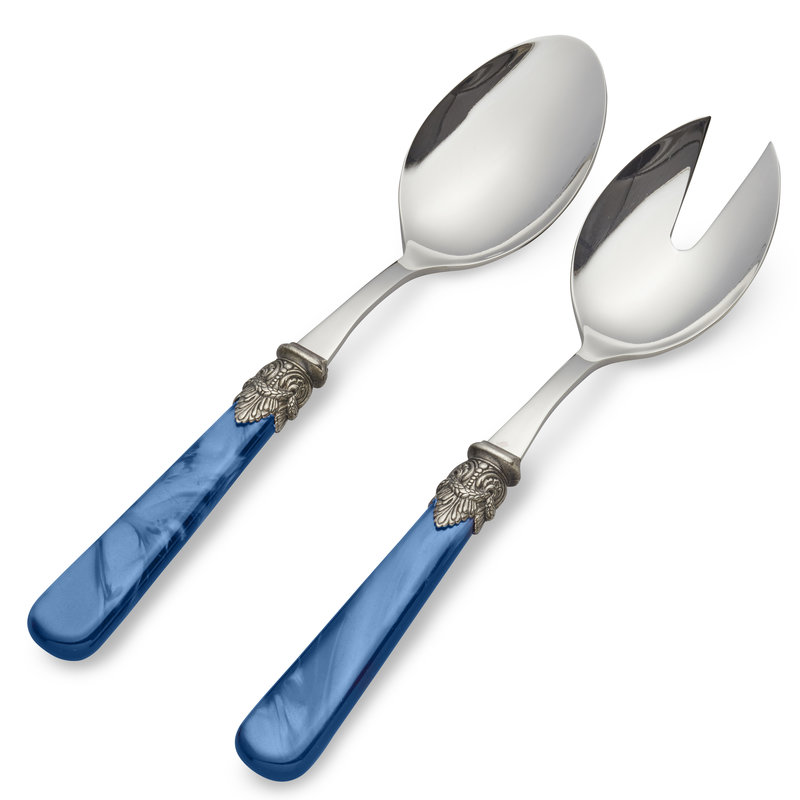 Salad cutlery set, 2-piece (salad spoon and salad fork) Blue with Mother of Pearl