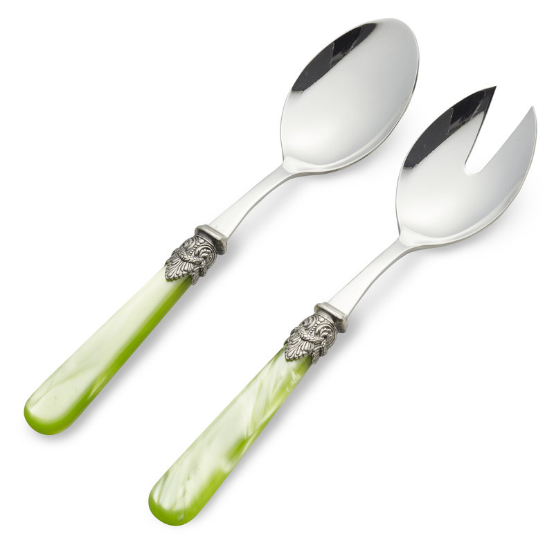 Salad cutlery set, 2-piece (salad spoon and salad fork) Light Green with Mother of Pearl