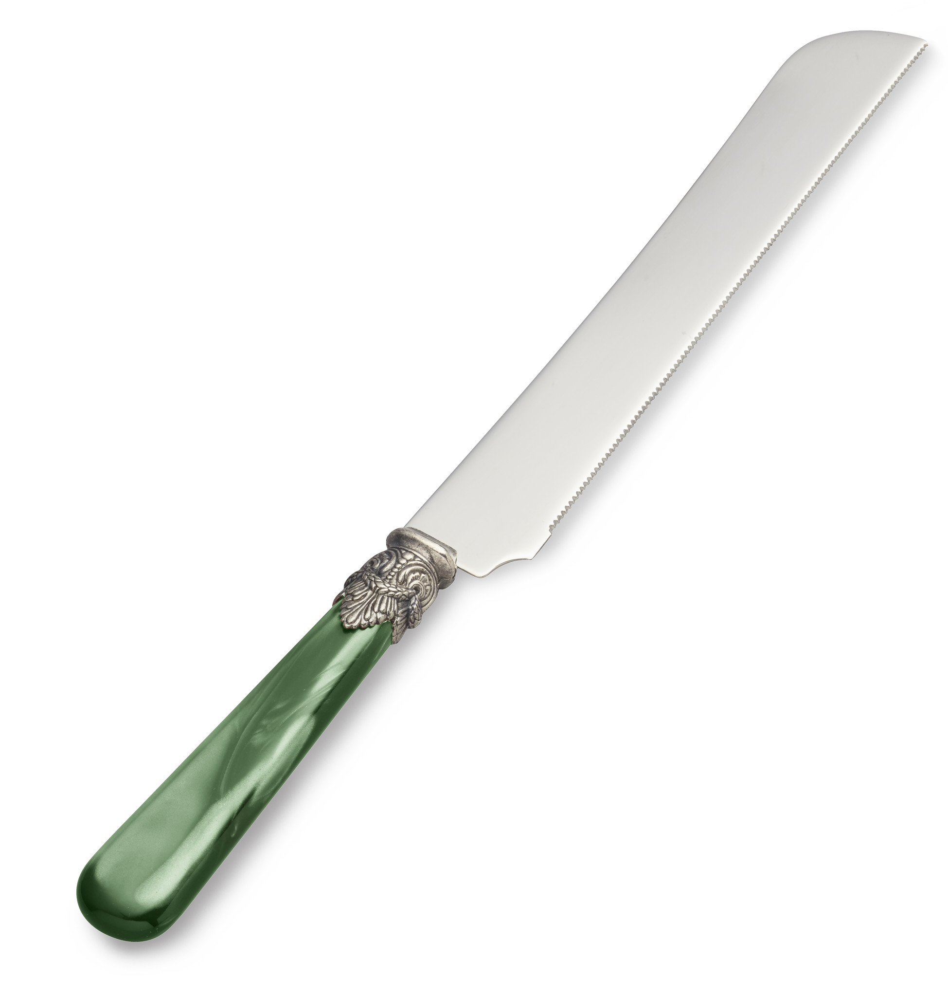 Couteau pain / Couteau à tarte, avec un manche vert (nacré)