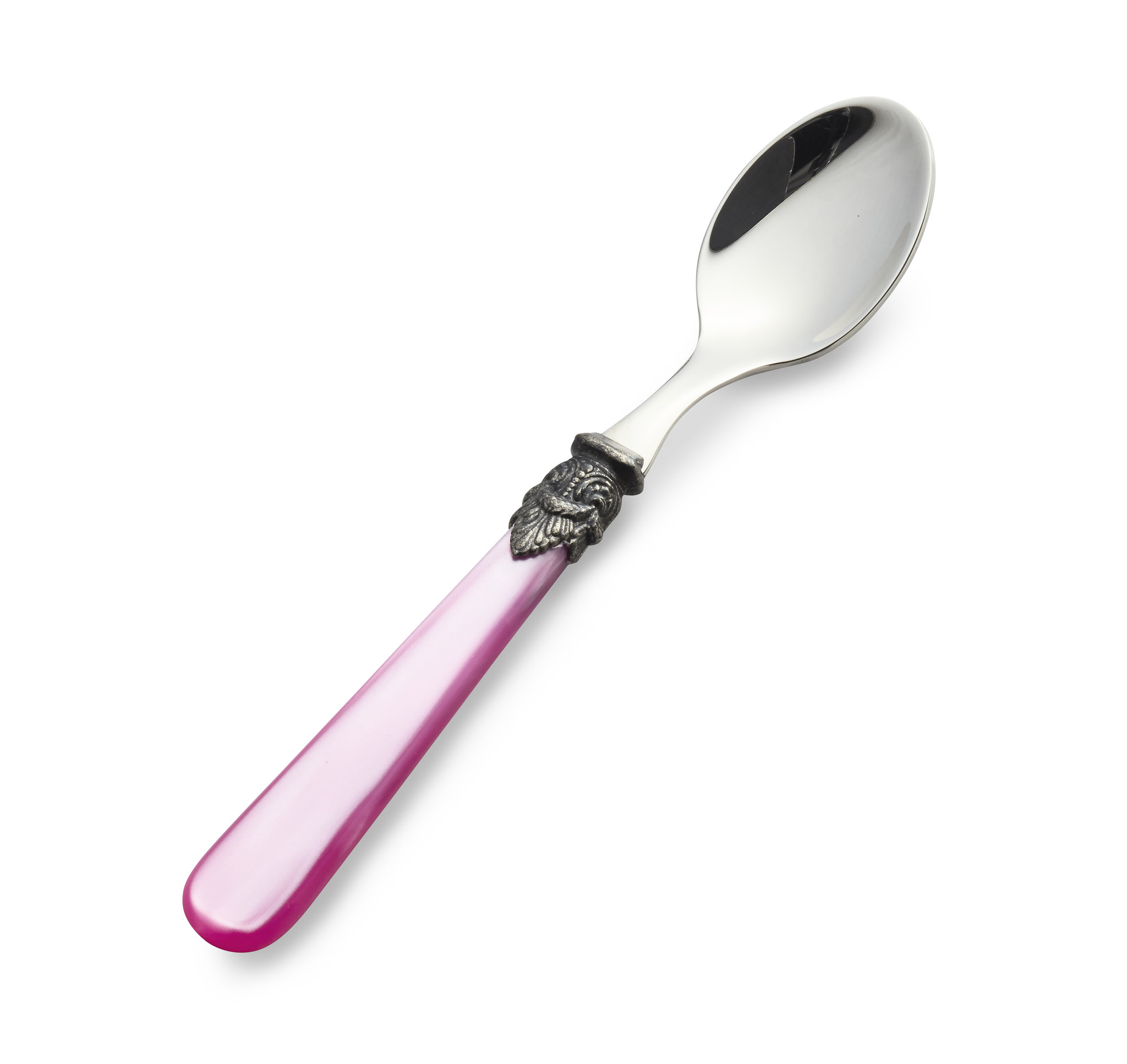 Theelepel, klein, met Fuchsia handvat (parelmoerglans)