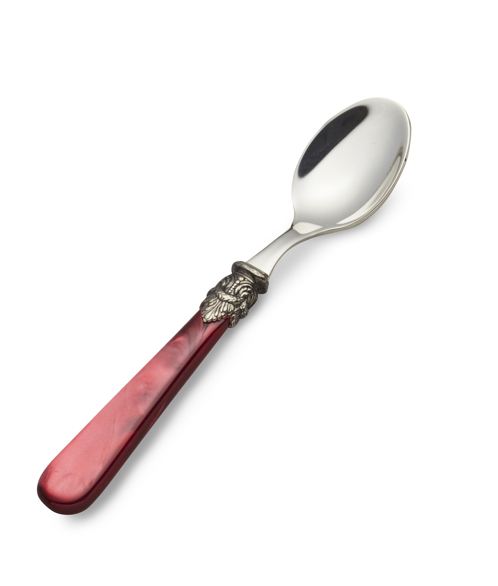 Teaspoon, small, with Red handle (mother-of-pearl sheen)