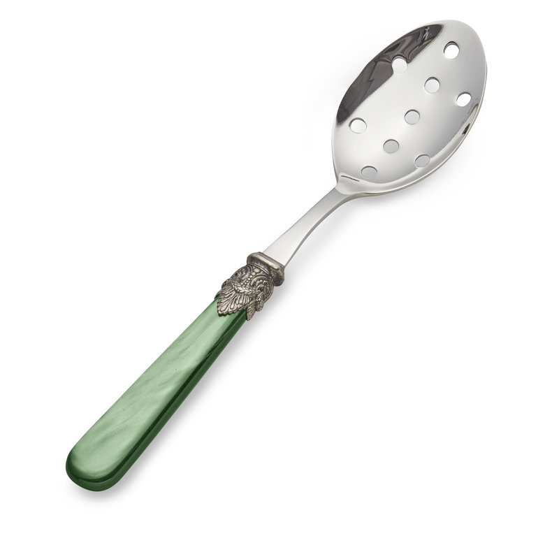 Serving Spoon with holes, Green with Mother of Pearl