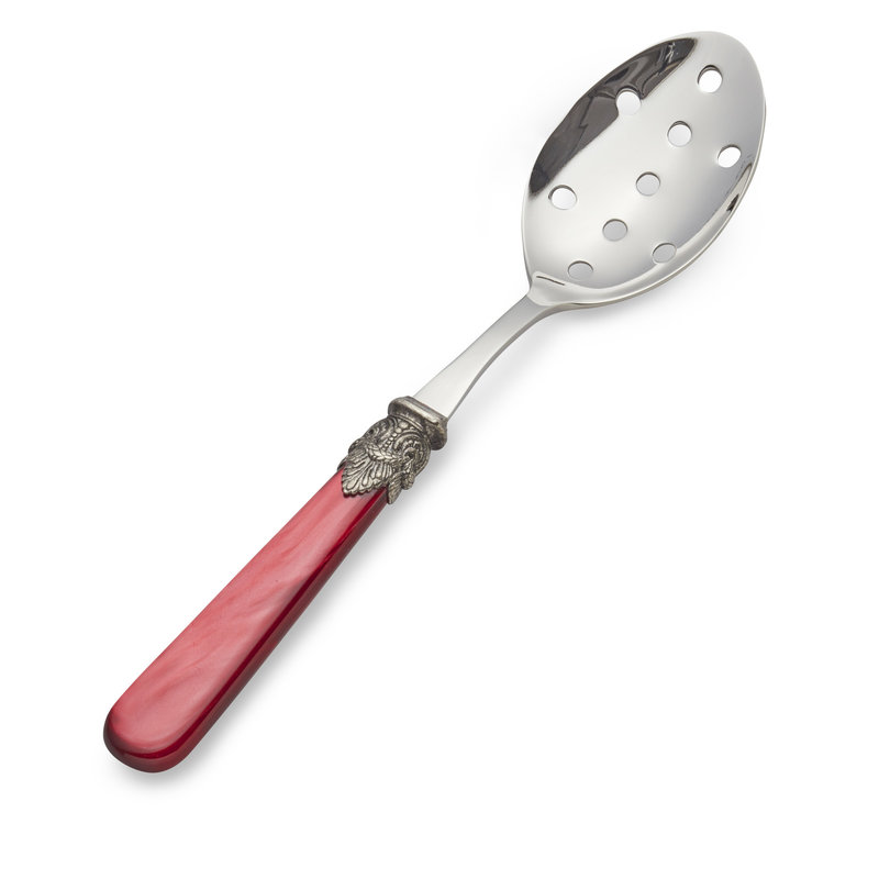 Serving Spoon with holes, Red with Mother of Pearl